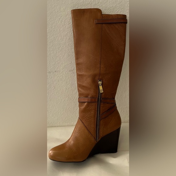 New in box Coach Adair Saddle Pebble Grain Leather Knee High Wedge Boot - Picture 5 of 13